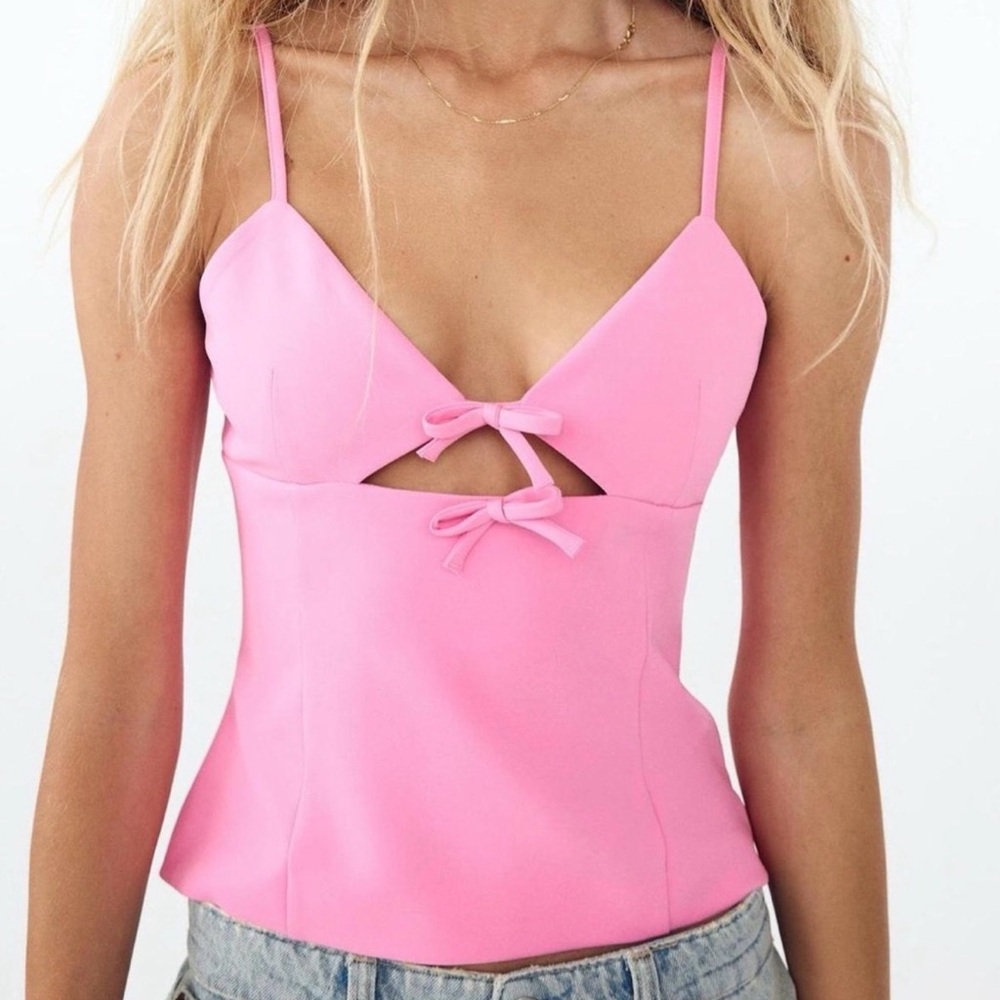 Zara Pink Bow-Trim Spaghetti Strap Tank